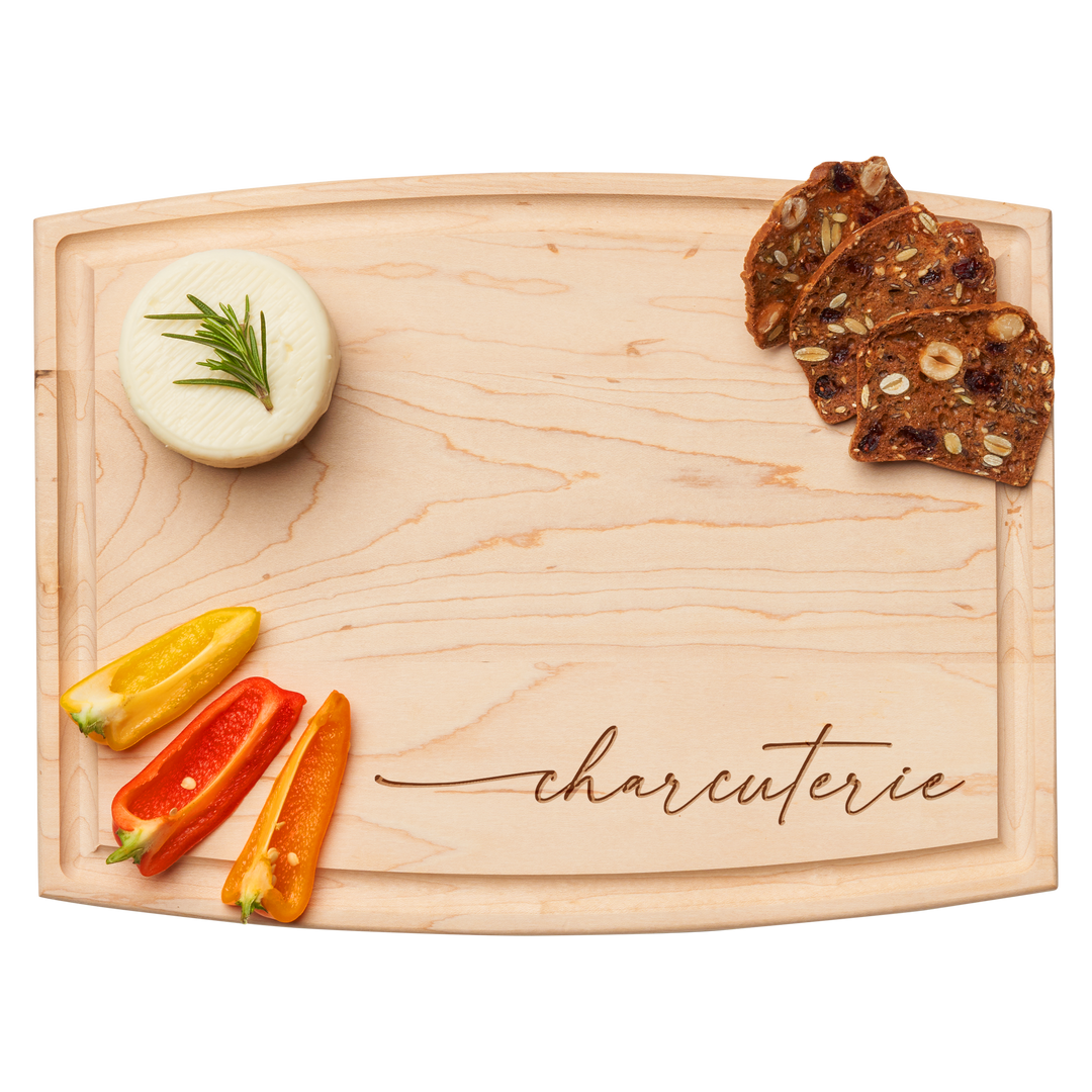 Arched Artisan Maple Board | Charcuterie Script | 12 x 9"