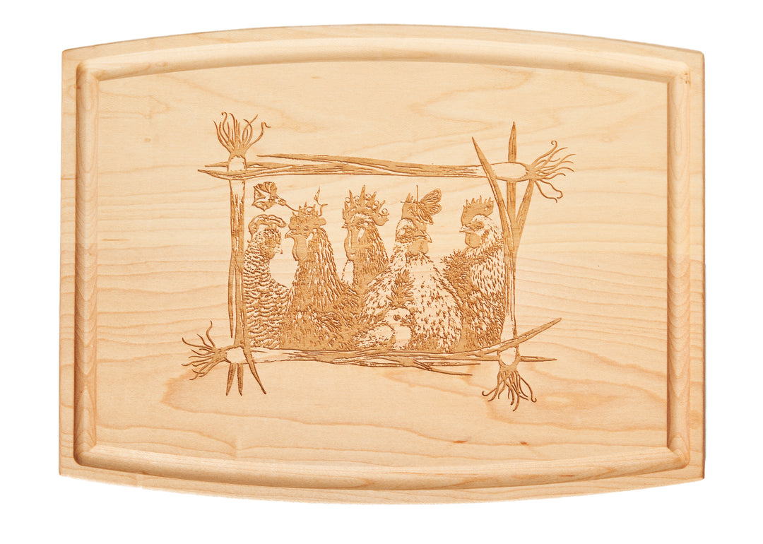Vicki Sawyer "Party at the Coop" Maple Wood Cheeseboard 12 x 9"
