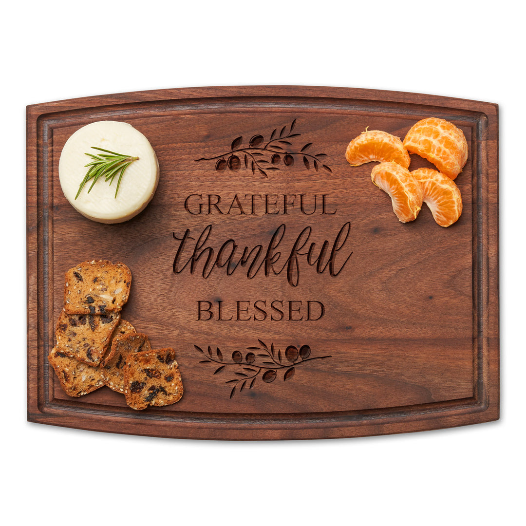 Arched Artisan Walnut Board | Grateful Thankful Blessed | 12 x 9"