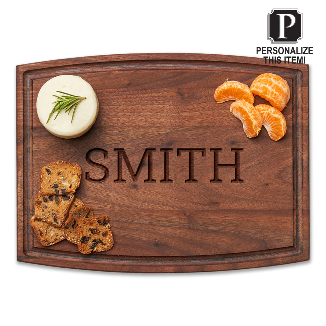 Personalized Arched Artisan Walnut Board | Family Name | 12 x 9"