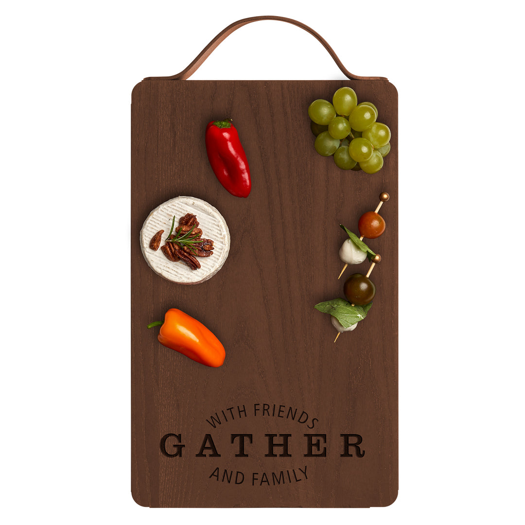Thermal Ash Plank | Gather with Friends & Family Cheese & Charcuterie Board 16 x 10" Rounded Corners with Leather Handle