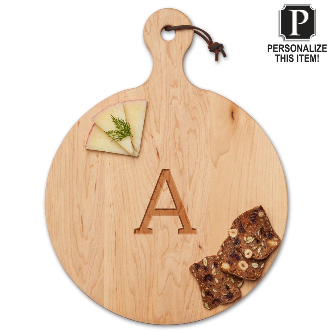 Personalized Maple Wood Cutting + Cheeseboard Round Artisan 16 x 12"