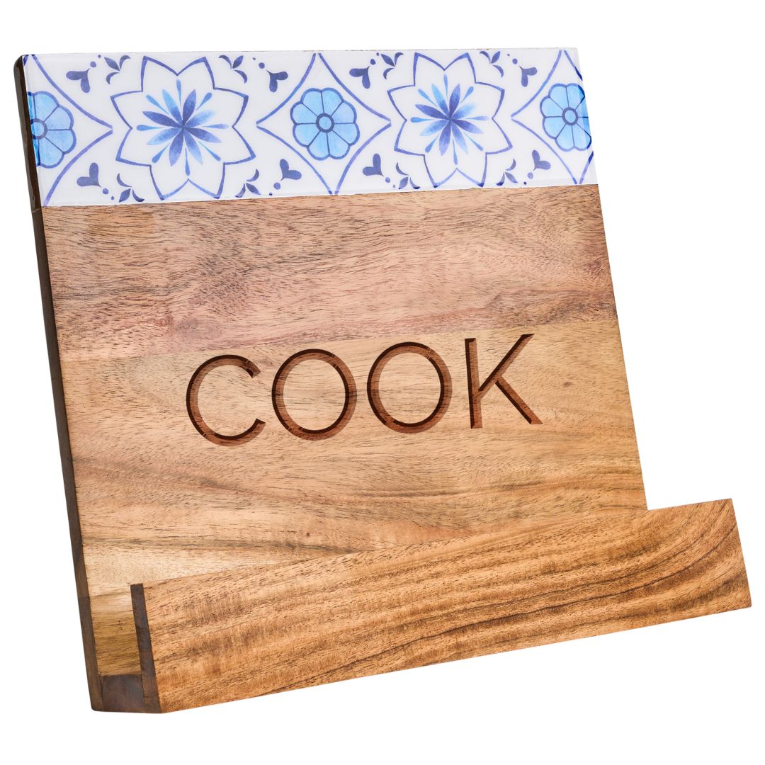 Acacia Cookbook Holder with Capri Pattern Enamel | Cook | 11 X 11"