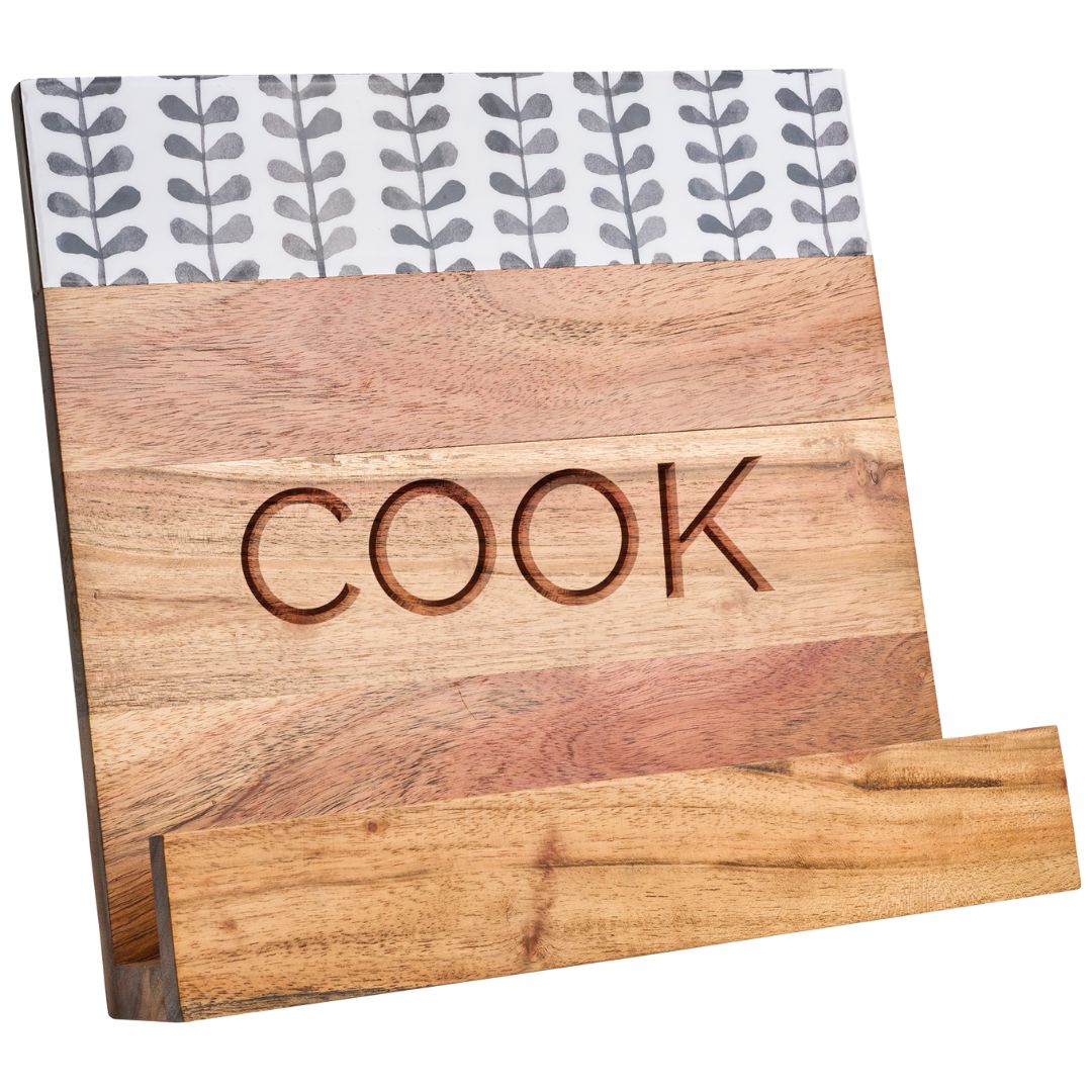 Acacia Cookbook Holder with Black & White Enamel | Cook | 11 X 11"