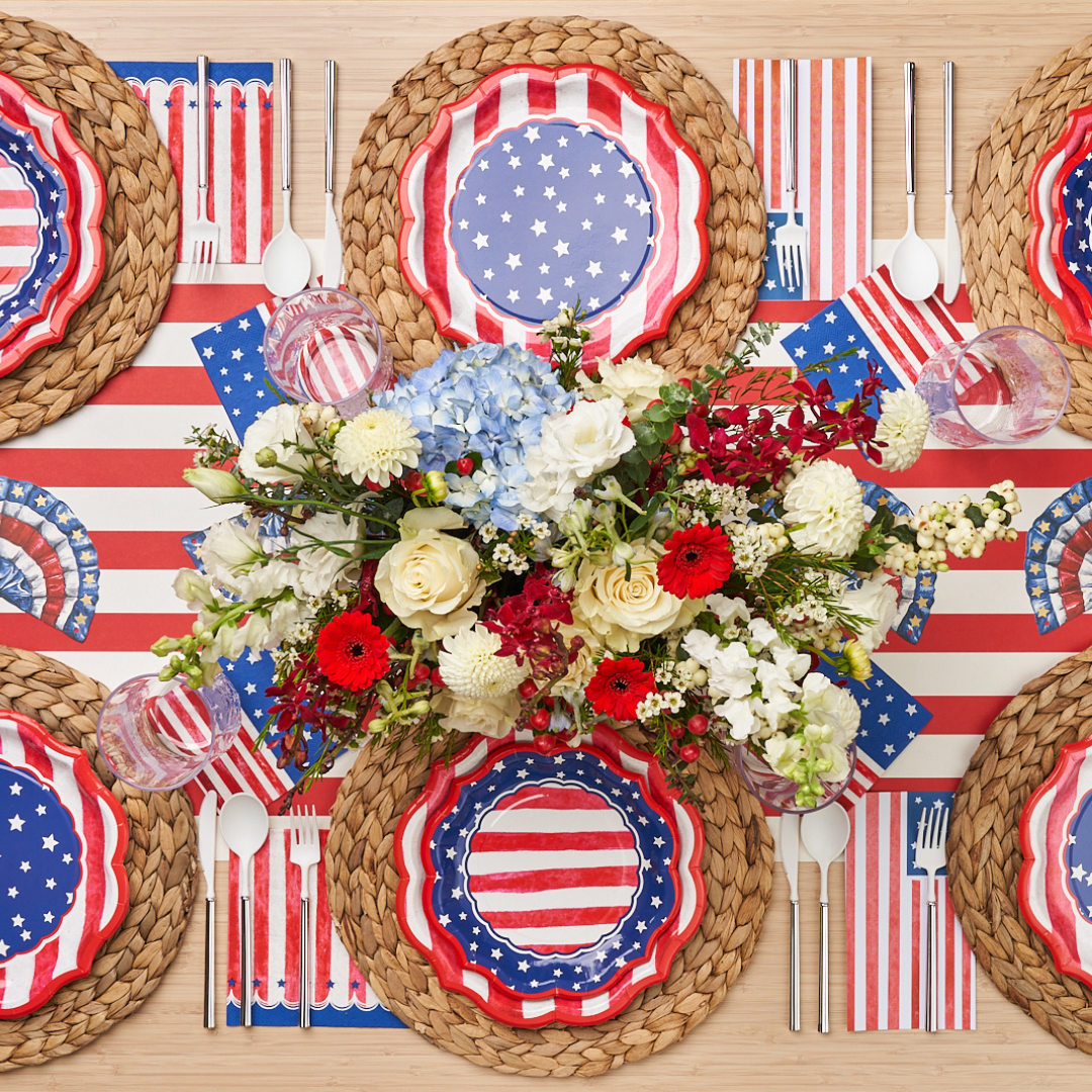 Red Striped & Blue Table Setting