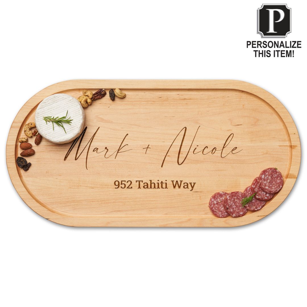 Personalized Maple Wood Cutting + Cheeseboard 20 x 9" Oval