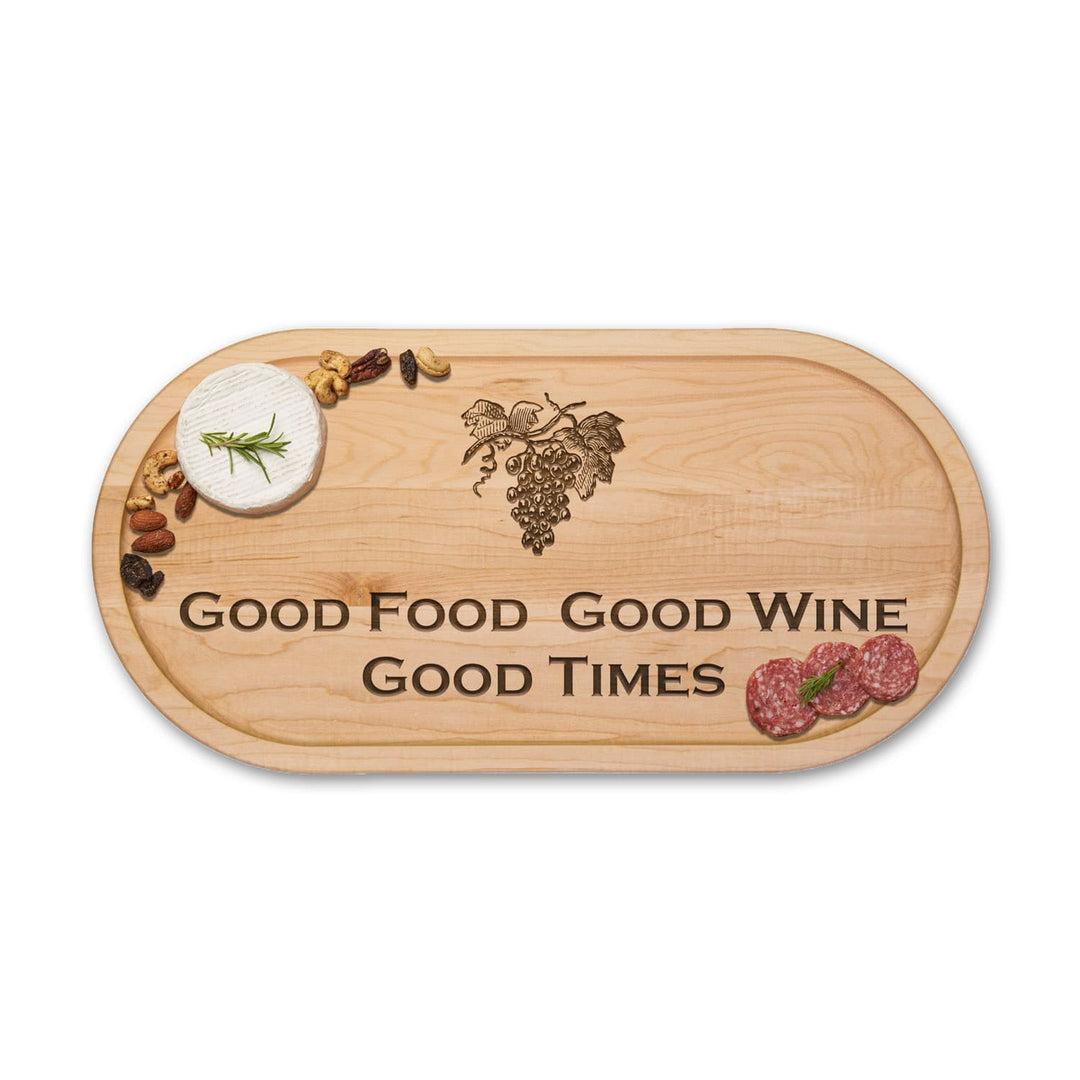 Good Food Good Wine Good Times - Oval Maple Wood Cutting & Cheeseboard 20 x 9"
