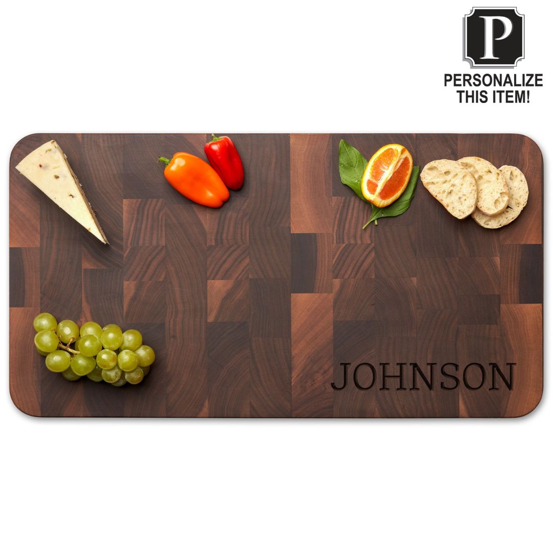 Personalized Black Walnut Butcher Block Cutting Board - 22" x 12"