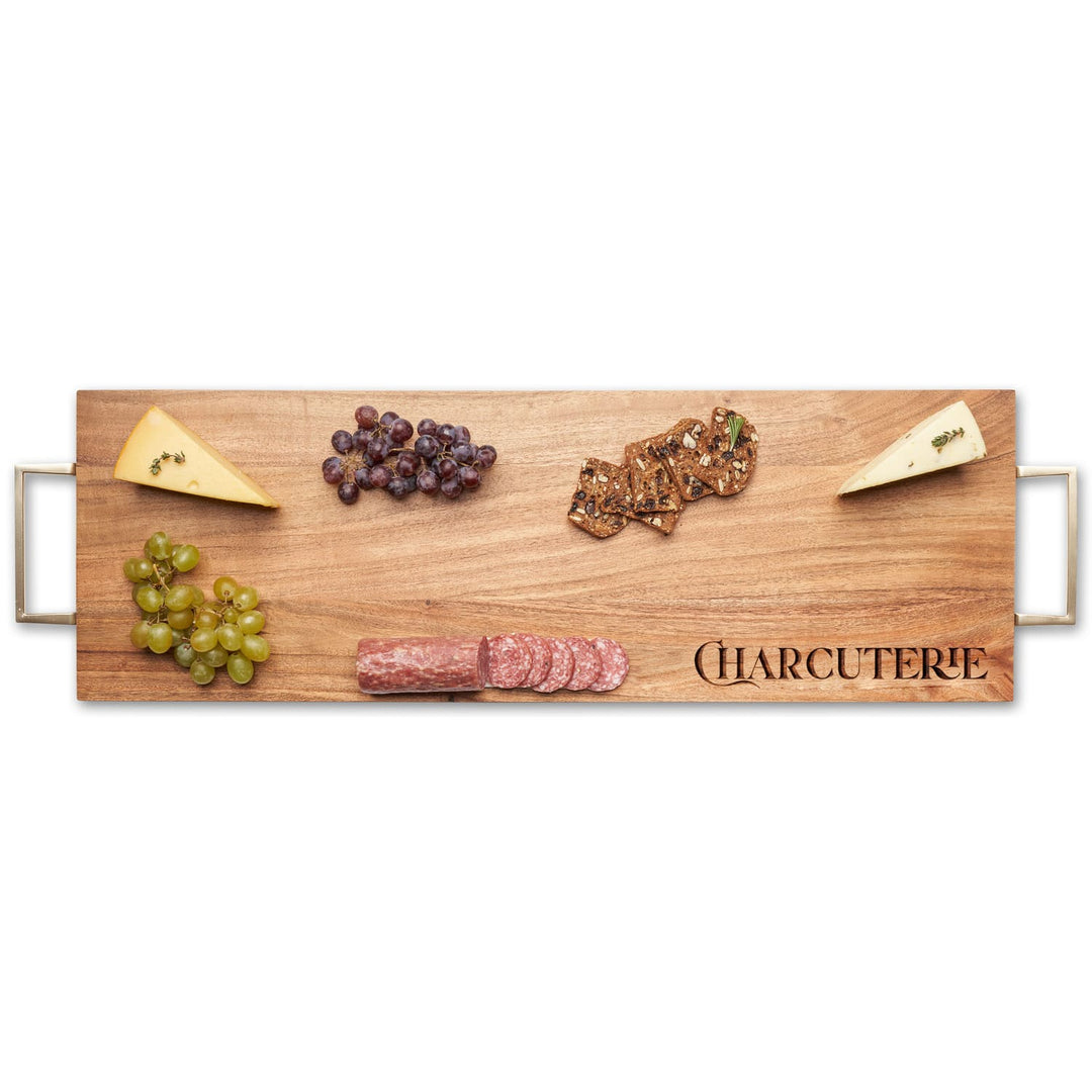 Acacia Serving Board with Gold Handles | Parisian Charcuterie | 30 x 10"