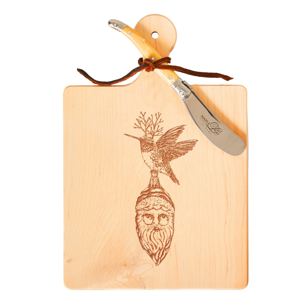 Vicki Sawyer "Ho Ho Hummingbird" Maple Wood Cheeseboard 9 x 6" With Spreader