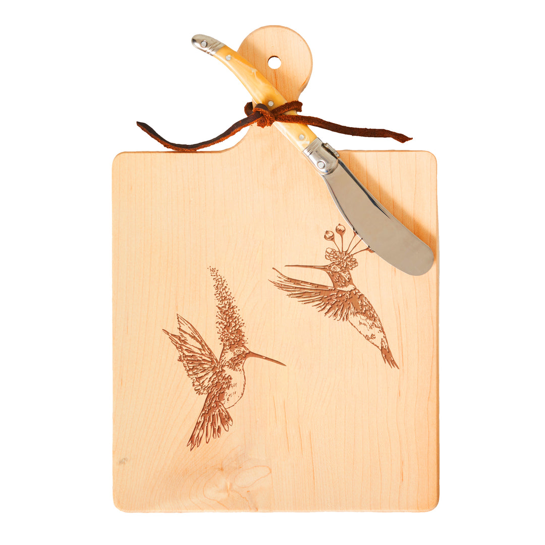Vicki Sawyer "Hummers Dance 1" Maple Wood Cheeseboard 9 x 6" With Spreader