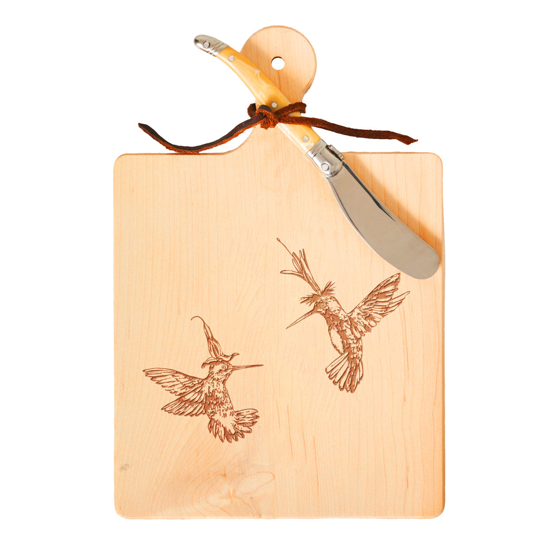 Vicki Sawyer "Hummers Dance 3" Maple Wood Cheeseboard 9 x 6" With Spreader