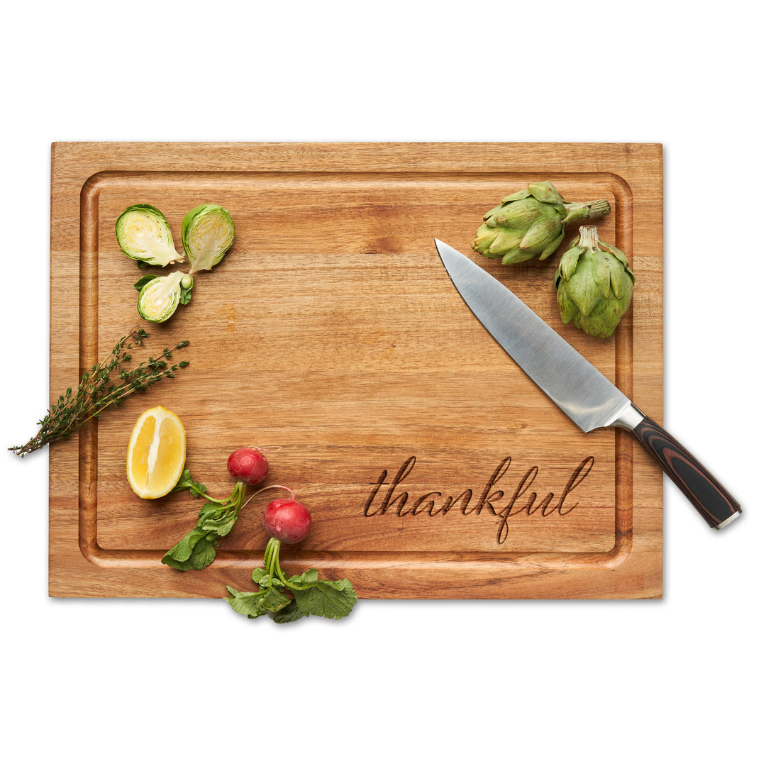 Carv'd Chef Knife & Board Acacia Wood | Thankful |  18 x 12"