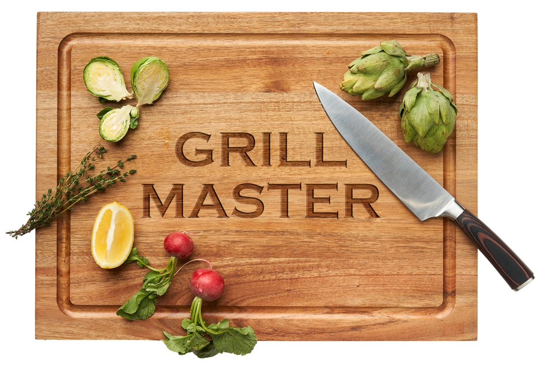 Carv'd Acacia Carving Board w/ 13" Chef's Knife | Grill Master | 15 x 20"