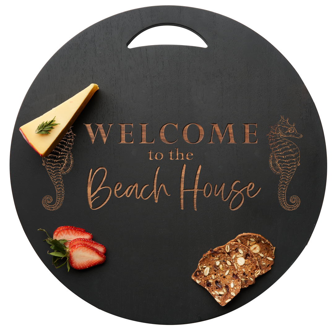Black Acacia Round Board | Welcome to the Beach House | 17"