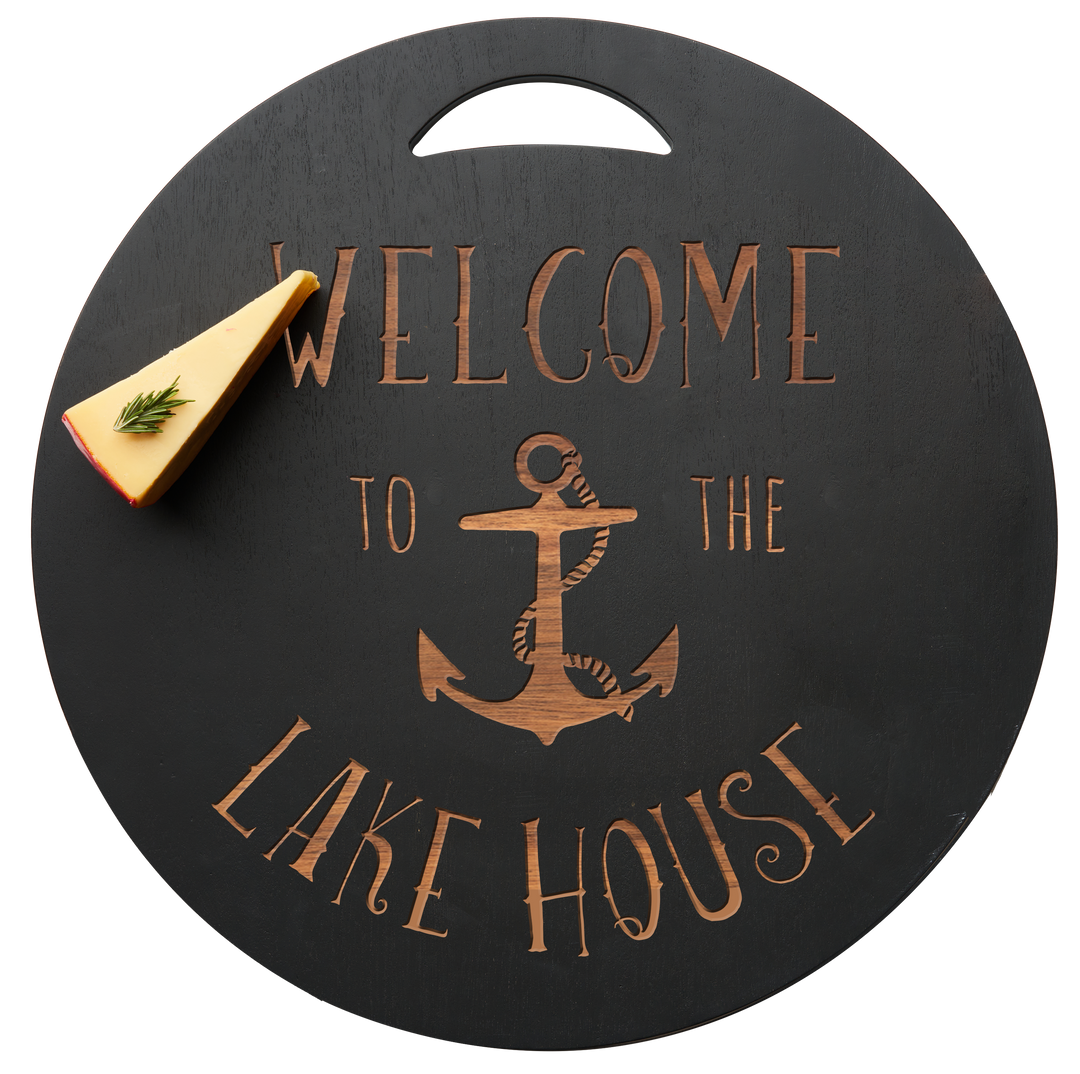 Black Acacia Round Board | Welcome to the Lake House | 17"
