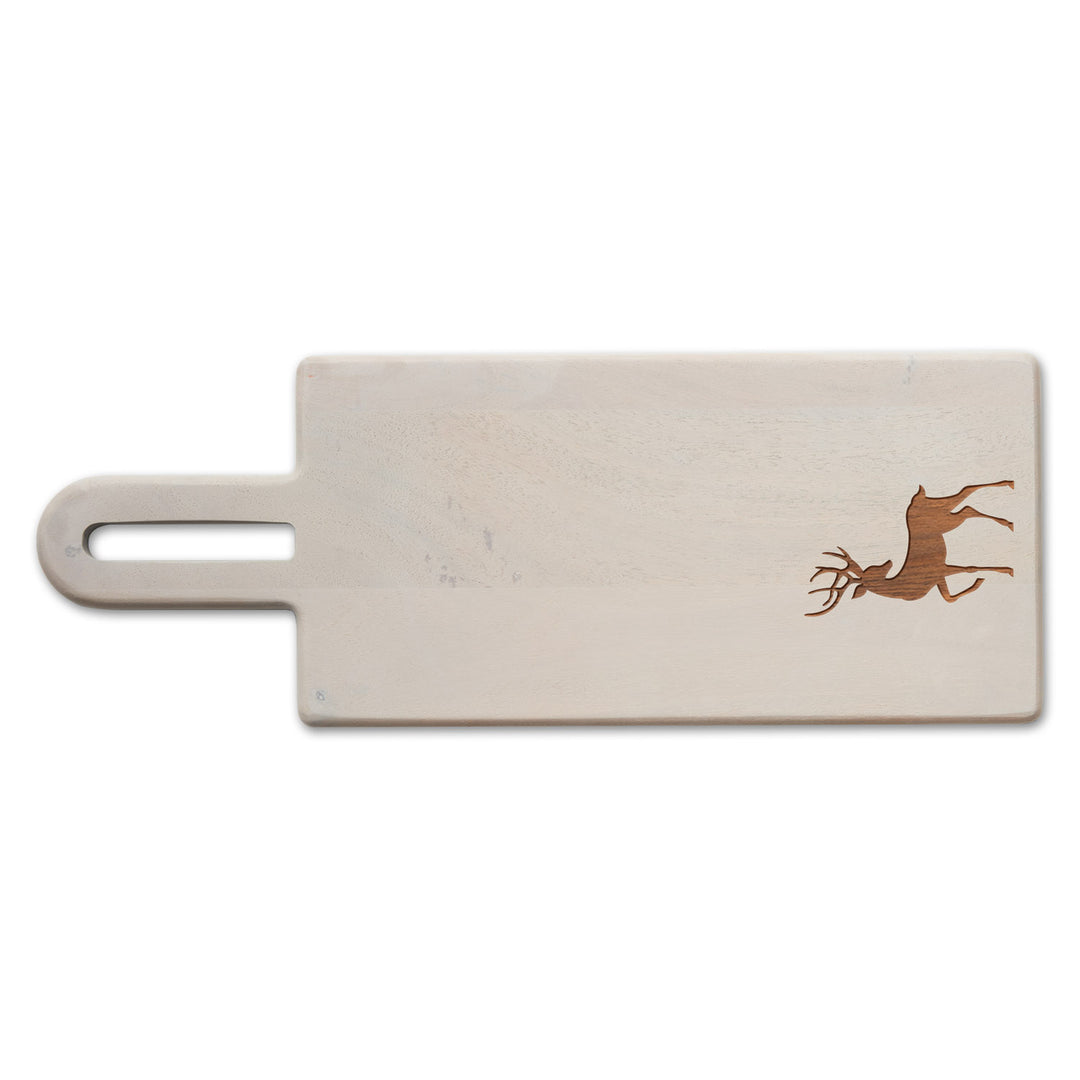 Gray Acacia Board With Handle | Reindeer | 16 x 6"