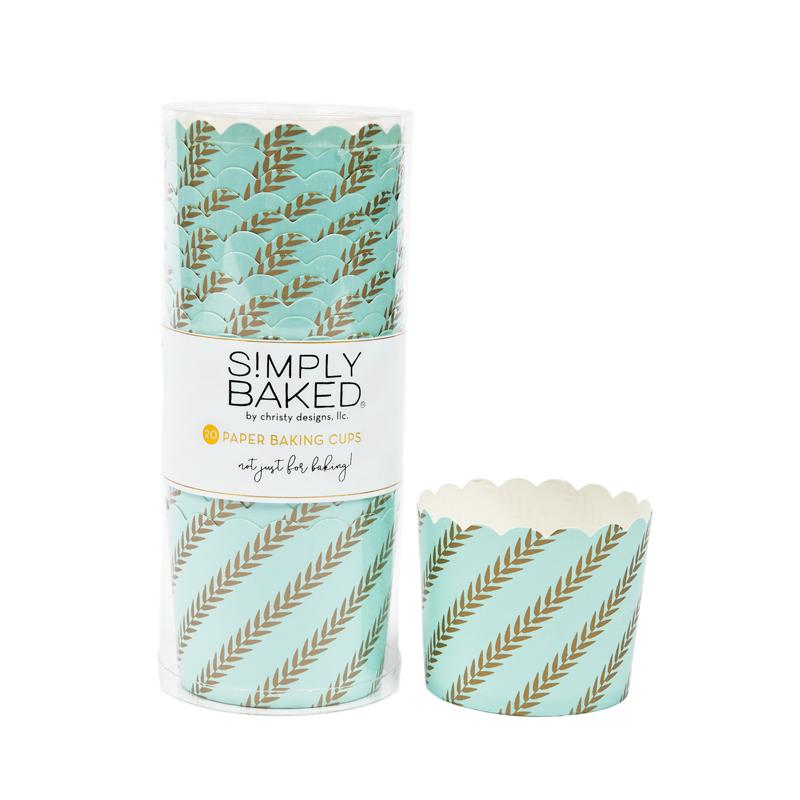 Large Paper Baking Cups | Mint Gold Leaf | 20 ct