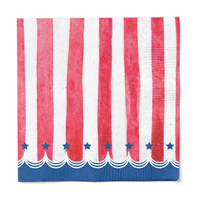 Lunch Napkin Red Striped & Blue 2 Ply/16pk