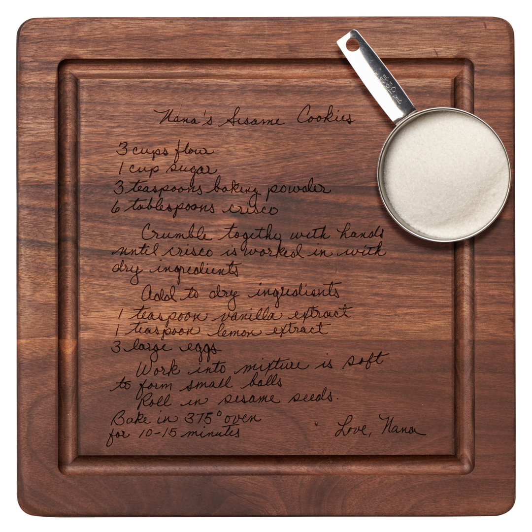 Engraved Recipe Black Walnut Board | Personalized Recipe |  12 x 12"