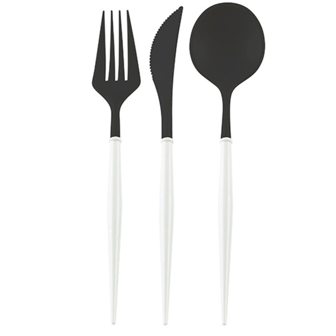 Black and White Bella Assorted Plastic Cutlery/36pc, Service for 12