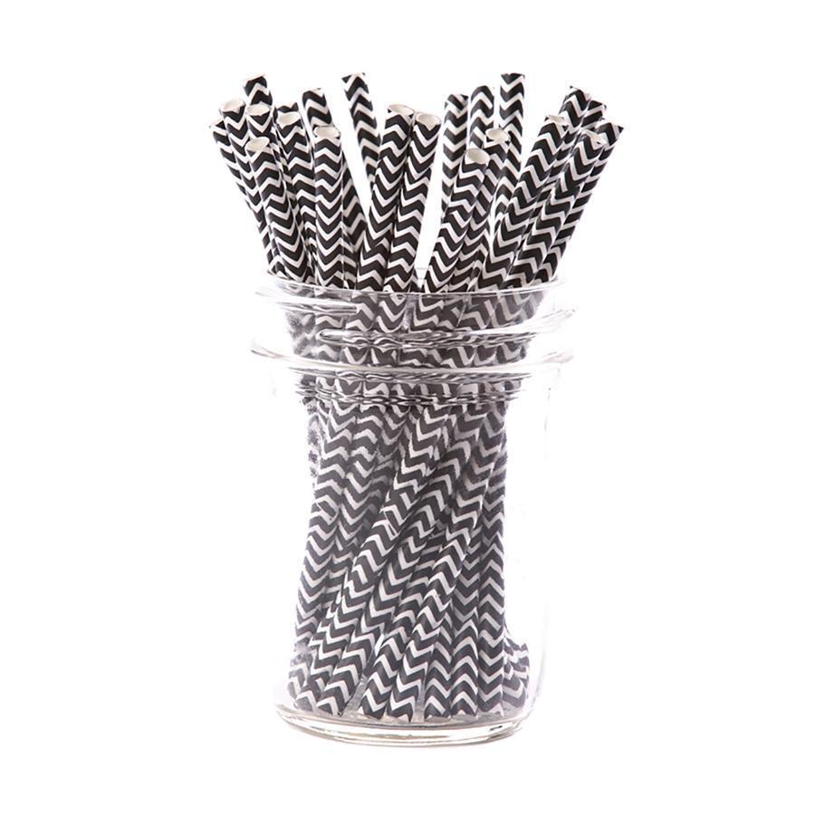 Black Chevron Paper Cocktail Straw/25pk - Gift Box