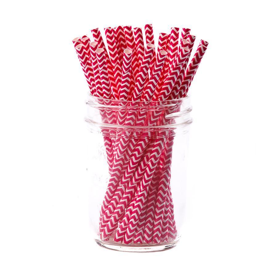 Scarlet Chevron Paper Cocktail Straw/25pk - Gift Box