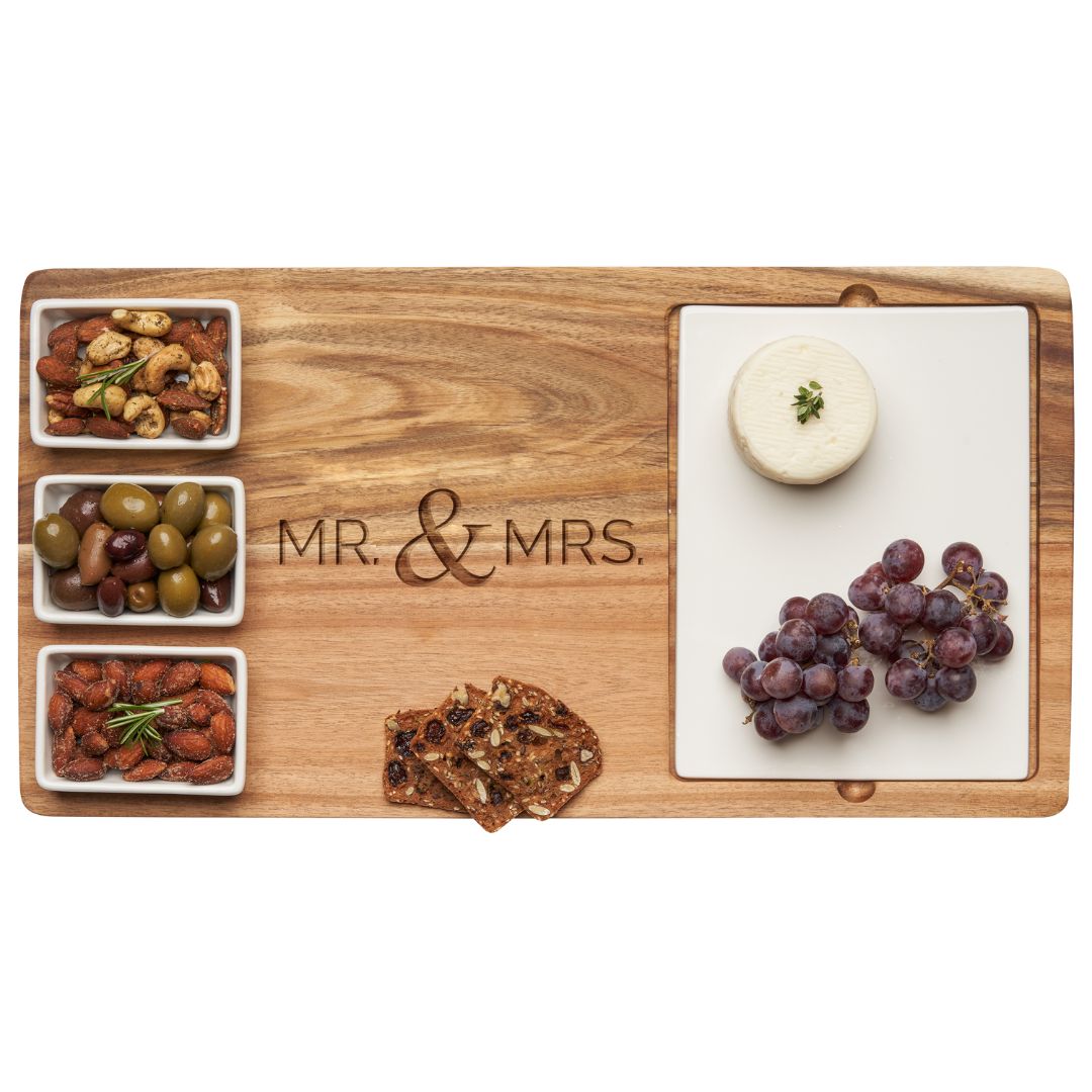 Acacia Fête Set Tray | Mr. & Mrs. | 18" x 9.5"