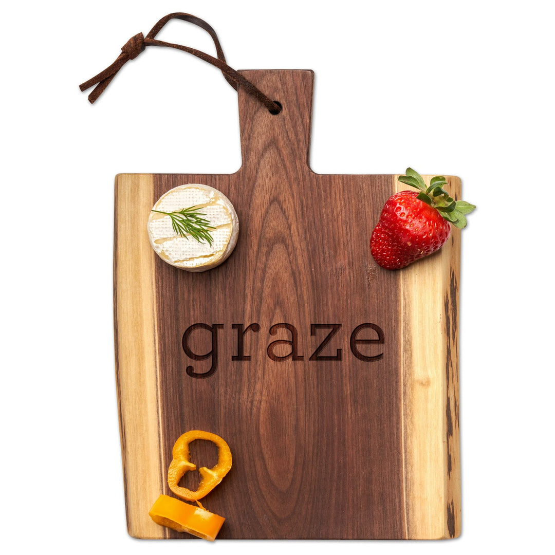 Live Edge Walnut Single Handle Charcuterie Board | Graze | 9" x 6"