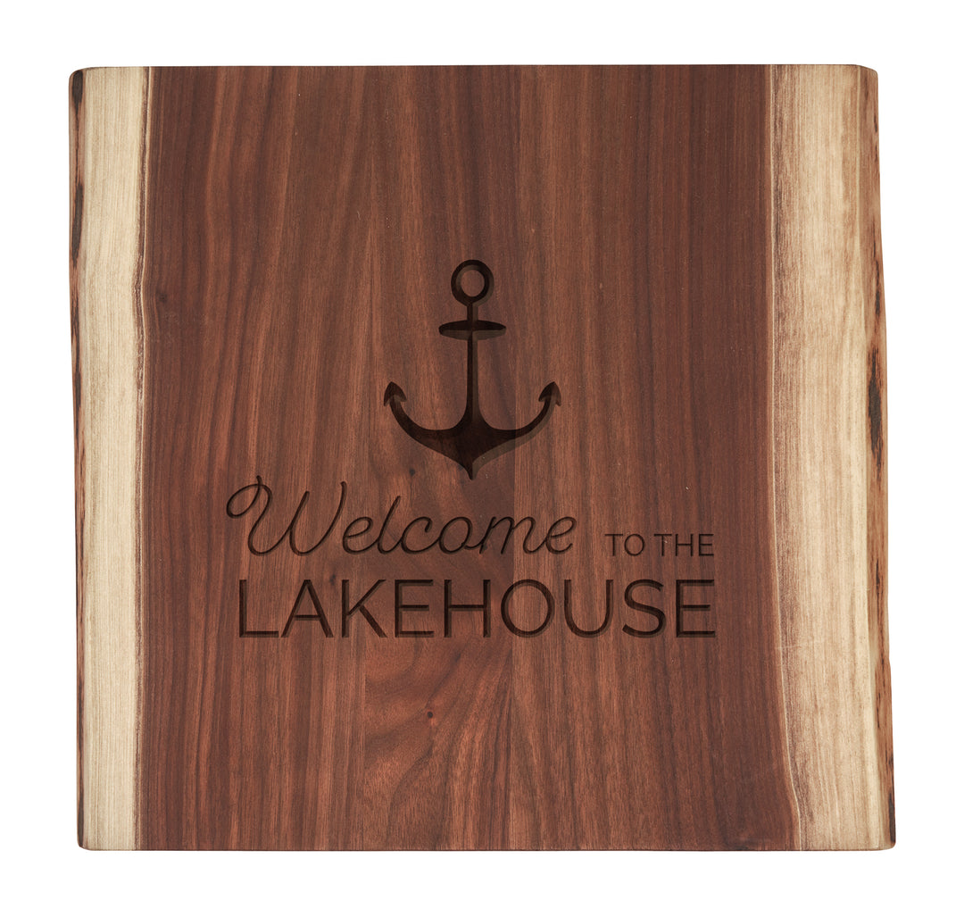 Walnut Square Live Edge Board | Welcome to the Lake House | 12 x 12"