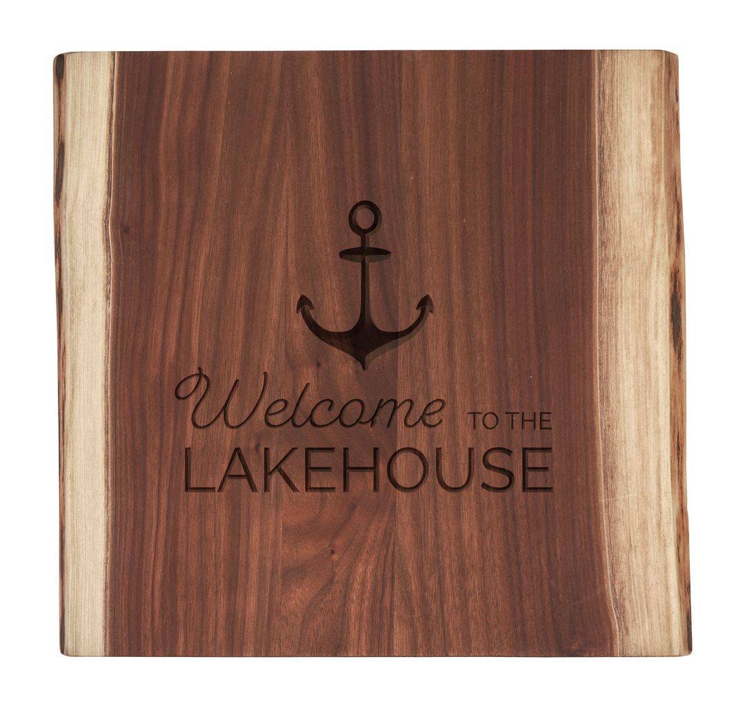 Walnut Square Live Edge Board | Welcome to the Lake House | 12 x 12"