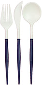 White and Navy Bella Assorted Plastic Cutlery/36pc, Service for 12