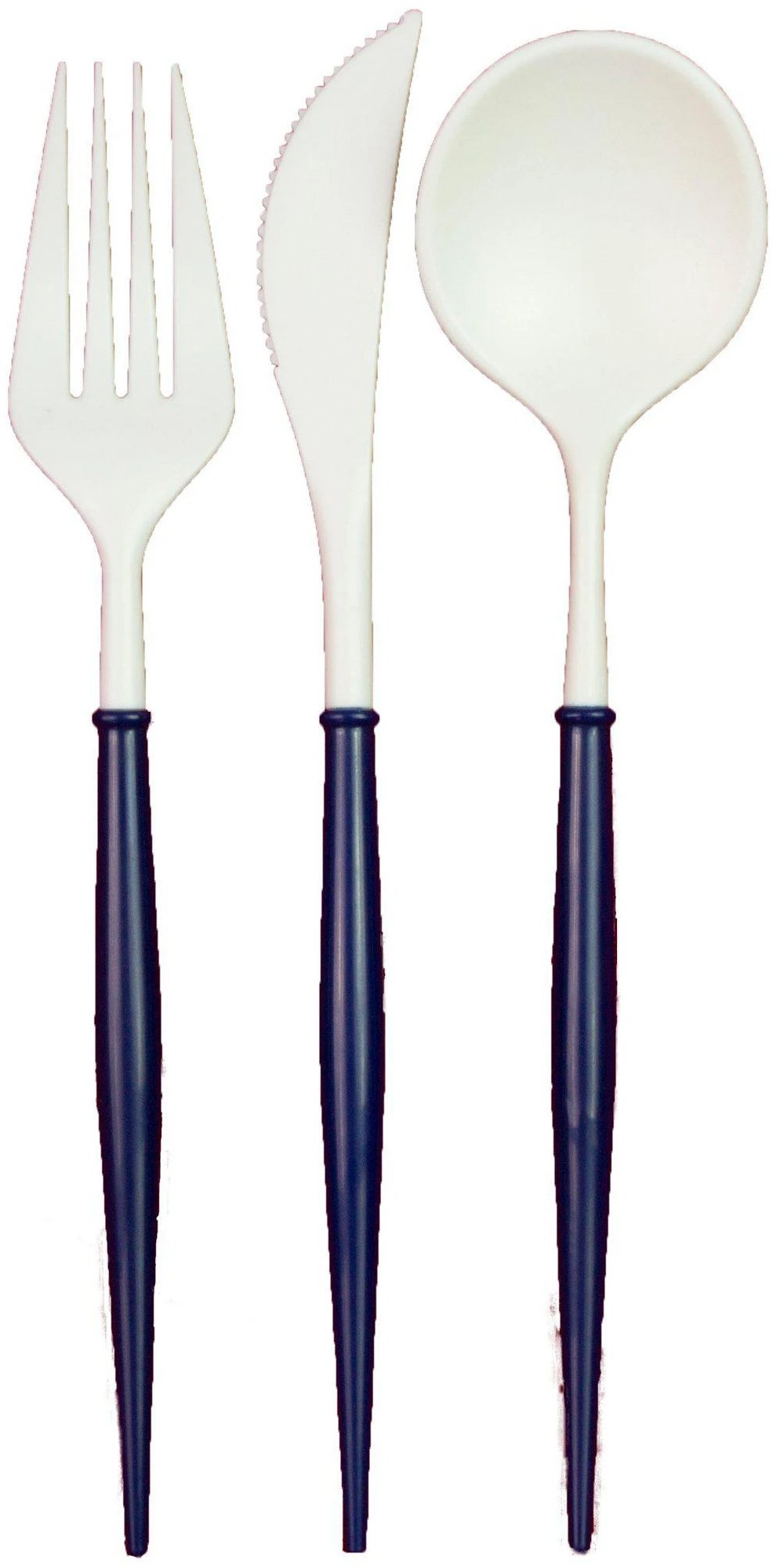 White and Navy Bella 24pc Assorted Flatware