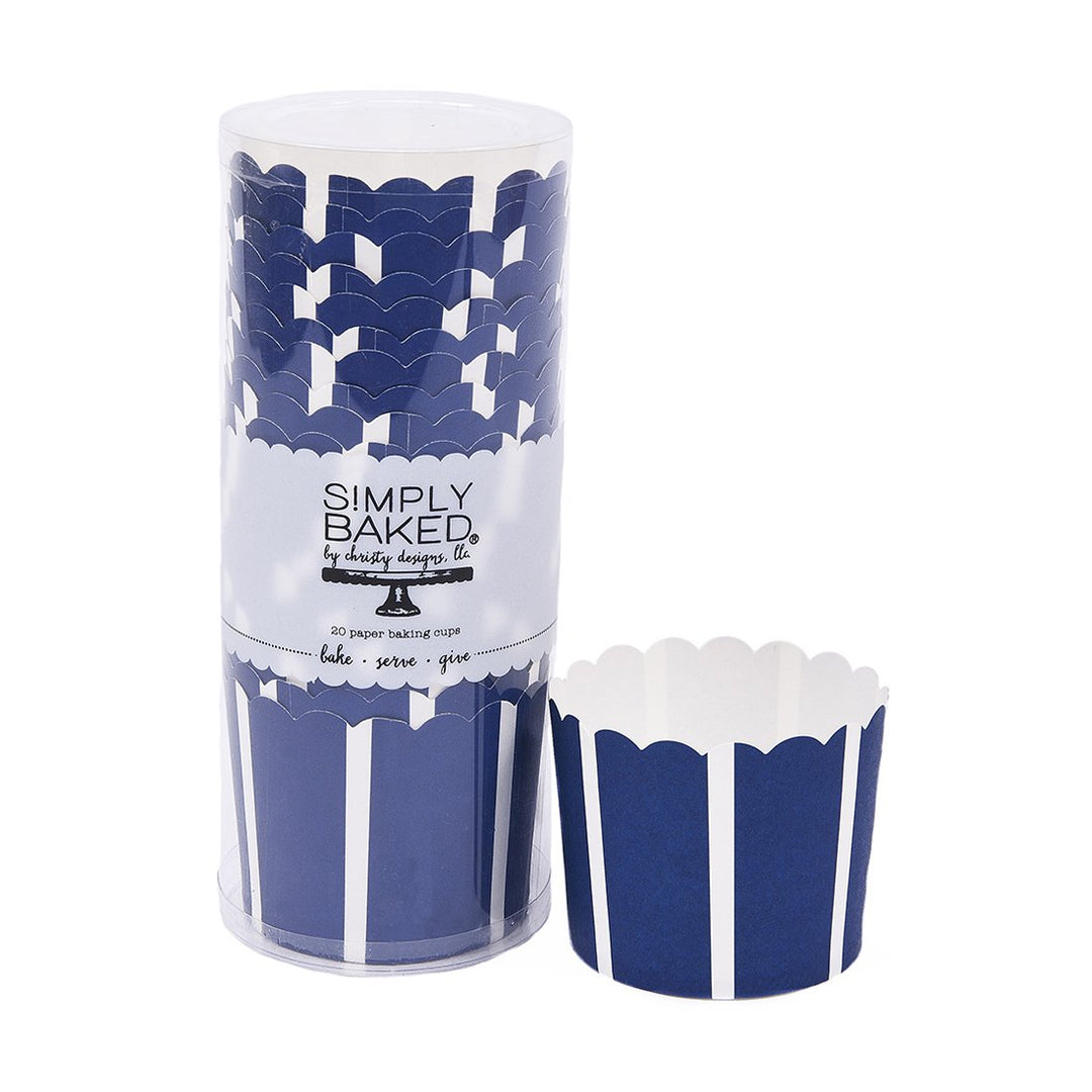 Large Paper Baking Cups | Vertical Navy Lines | 20 ct