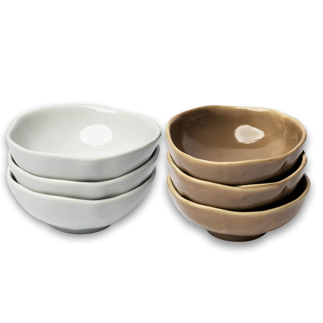 Porcelain Tapas Bowls | White & Brown | 6 pack | 4.5"